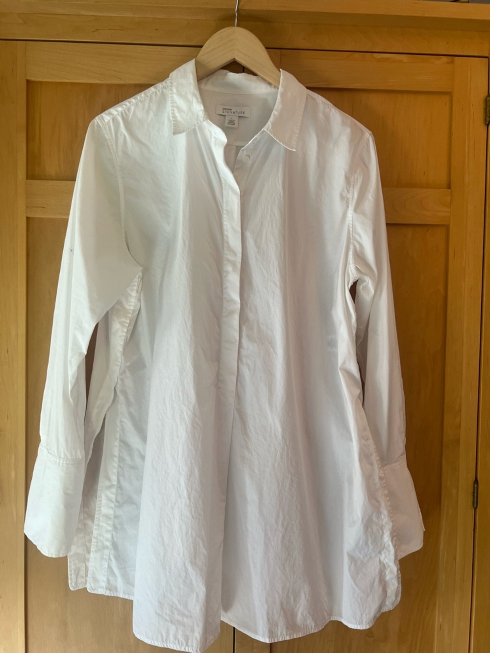 Nordstrom White Long-Sleeve Tunic Button-Front Shirt